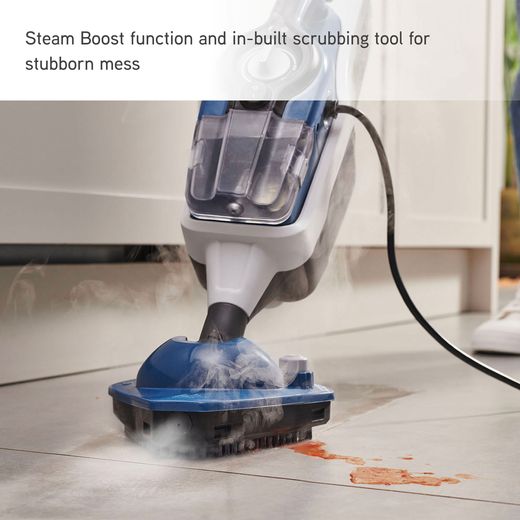 Vax Steam Fresh Total Home CDST-SFXT Steam Mop with up to 15 Minutes Run Time - Navy Blue - Annotation - Steam boost shot
